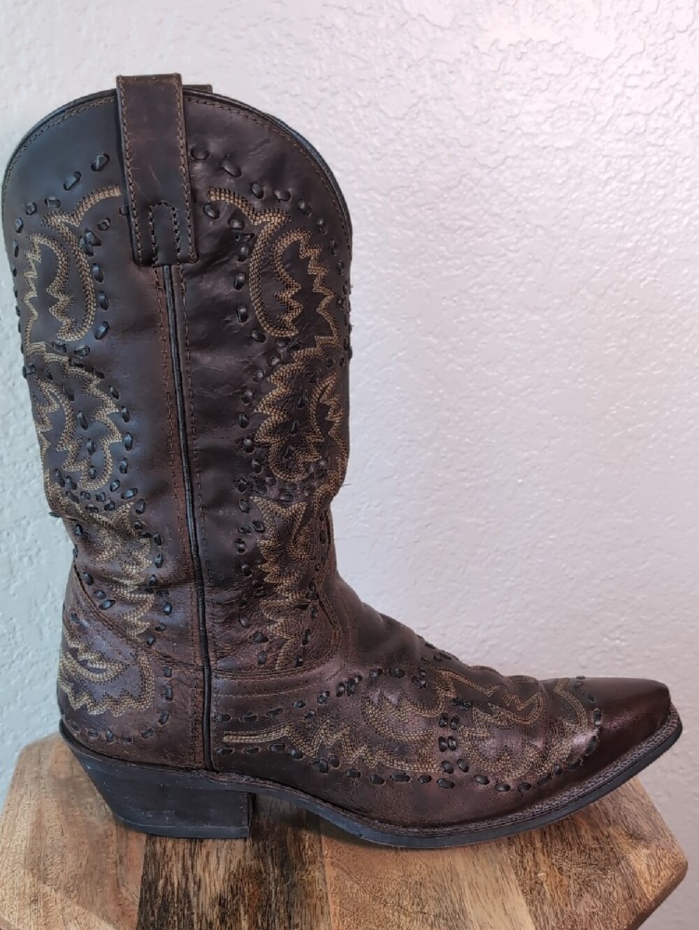 Men's Laredo Brown Leather Midnight Rider Western Cowboy Boots - Picture 3 of 11